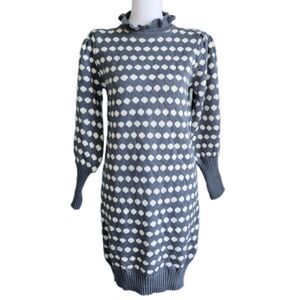 Vintage Latitudes Polka Dot Sweater Dress Women's Small Cozy Fall Ruffle Chunky